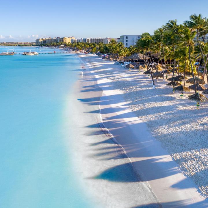 Aruba Marriott Resort & Stellaris Casino on Palm Beach with white sand and turquoise water