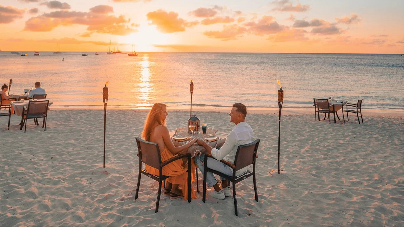 Atardi beach dining at sunset